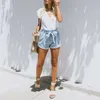 Vintage High Waist Ruffle Denim Shorts Kvinnor Sommar Lace Up Streetwear Jean Shorts W44 210526