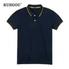 KUEGOU 100% Cotton Men's Polo Shirt Short Sleeve Blue Summer Fashion Patchwork Collar Polos Top Plus Size ZT-393 210707