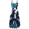 2019 Nya sommarkvinnor Boho Klänningar Vintage Casual SleepFloral Print Drsexy Strap Midi A-Line Drvestidos Robe Femme X0529