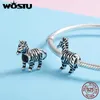 Wostu Design Real 925 Sterling Silver Zebra馬動物ビーズフィットオリジナルチャームブレスレット用女性ファッションジュエリーギフトFIC550 Q0531