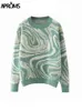 Aproms Elegant Green Tie Dye Knitted Sweater and Pullovers Women Winter Long Sleeve Warm Ribbed Jumper Female Slim Top 211217