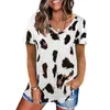 Women's T-Shirt Leopard V Neck Tshirts Woman Top Short Sleeve Loose Women Casual Soft Tops Tee Shirts Female Harajuku Mujer Camisetas