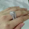 Klusterringar 925 Sterling Silver Color Diamond Ring Set för Kvinnor Whtie Pure Topa Stone Tre Ställer åtta pil Bröllops ädelsten