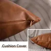 Coussin/oreiller décoratif taies d'oreiller en cuir PU décoration coussins couvre pour canapé-lit housse de siège de voiture étanche coussins marron 2 pièces