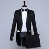 Mens klassisk svart vit glänsande lapel tail coat tuxedo bröllop brudgummen scen sångare fyra bitar kostym kostym magisk prestanda slitage x0909