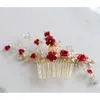 Jonnafe Red Rose Floral Headpiece dla kobiet Prom Rhinestone Bridal Hair Comba akcesoria ręcznie robiona biżuteria do włosów Wedding X06255769401