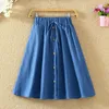 SURMIITRO Knee Lenth Denim Skirt Women For Spring Summer Korean Blue Striped High Waist Sun School Midi Skirt Female 210724