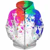 Cloudstyle 3D Hommes Sweats à capuche Zip Up Splatter Couleur Peinture Taches 3D Imprimer Streetwear Casual Veste Hommes Femmes Outwear Plus Taille 5XL 201104