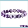 Armband Natural Amethysts Quartz Armband Lila Kristall Gem Sten Beaded Charm Energi Kvinnor Smycken Presentpärlor, Strands Drop Leverans 20