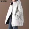 Белый толстый теплый утка вниз куртка женский черный серый с капюшоном свободная корея стиль девушки негабаритные пальто женского водонепроницаемого пальто 211108
