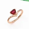 Anneaux Femmes Bijoux en cristal Neuf Coeur naturel Rouge Garnet Bague 925 Plaqué Argent Plaqué Romantique Cluster pour styles de bande féminine