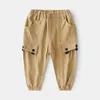 Детские грузовые брюки весенние детская одежда мода детей твердые брюки большие карманные повседневные длинные брюки для мальчиков 5 9 12 лет 210701