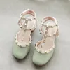 Enfants filles Baotou sandales princesse chaussures romaines printemps été enfants chaussures Rivet bouche carrée chaussure en cuir