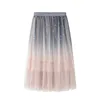 Röcke 2021 Frauen Gradient Mesh Tutu Rock Damen Elegante Pailletten Glitter Layered Tüll Midi A-Linie Prom Party