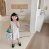 Sommer Mädchen Kleid Koreanische Tasche Gestickte Blume Weste Dünne Gewaschene Baumwolle Baby Kinder Kinder Kleidung Für Mädchen 210625