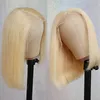 Honey Blonde 613 Bob pelucas para mujeres color brasileño Remy recto 13x4 encaje Frontal peluca con cierre de cabello humano