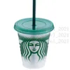 Starbucks Sirena Dea 16 once/473 ml Bicchieri di plastica Bicchiere Riutilizzabile Trasparente Bere Tazze a fondo piatto Coperchio a forma di pilastro Cannuccia Bardian 50 pezzi