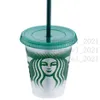 Starbucks Mermaid tanrıça 16 oz / 473 ml Plastik Kupalar Tumbler Kullanımlık Temizle İçme Düz Alt Kupalar Ayağı Şekli Kapak Saman BARDIAN 50 ADET