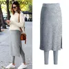 Fake Two Pieces Leggings Womens Fashion Slim-Fit Spring Autumn Plus Size 5xl 6xl Winter Warm Fleece Long Skirt Leggings 211119