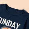Summer Letter Print Dark Blue Cotton T-shirts for Daddy and Me 210528