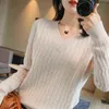 Jesień i zimowy sweter Twist Kobiety Luźna wersja koreańska All-Mecz Duży rozmiar Kurtka V-Neck Długi rękaw Dolny sweter 211103