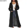 Womens Long Sleeve Open Front Cardigan Maxi Long Side Split Solid Color Knitted Sweater Irregular Slim Coat with Large Pockets 210917