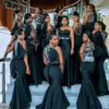 2021 African Black Bridesmaids Dresses One Shoulder Jewel Neck Mermaid Crystal With Bow Formell Plus Size Maid of Honors Bröllop Gästklänningar