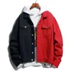Outono inverno homens denim jaqueta moda auto-cultivo casual costura de dois cor preto / vermelho preto / azul preto / branco jeans jaqueta 210723