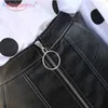 Aelegantmis High Quality O-Ring Circle Zipper Mini Skirts Womens Waist Summer Spring Sexy PU Leather Skirt Short Black 210607