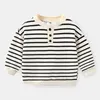 Mode printemps automne 2-10 ans enfants à manches longues blanc noir bouton col rond sweat rayé pour enfants bébé garçons 210701