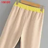 Tangada Mode Frauen Rosa Getreide Hosen Elastische Taille Taschen Hosen Gemütliche Weibliche Beiläufige Hosen Pantalone HY219 210609