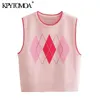 KPYTOMOA Women Fashion With Ribbed Trim Cropped Knitted Vest Sweater Vintage O Neck Sleeveless Female Waistcoat Chic Tops 210819