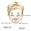 Famshin 4 st / set mode Bohemia Leaf Knot Hand Manschettkedja Charm Armband Bangle för Kvinnor Guldarmband Femme Smycken X0706