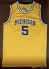 Personalizzato a buon mercato Jalen Rose # 5 Michigan Retro Basketball Yellow Stitch personalizza qualsiasi nome numerico UOMINI DONNE GIOVANI XS-5XL