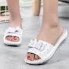 Women Summer Sandals shoes Leather Slip on Wedge Sandals Ladies Sweet butterfly knot Slippers Cut out Breathable Slides