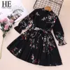 Er Hallo Genießen Mädchen Kleider Herbst Baby Mädchen Neugeborene Kleidung Langarm Gedruckt Bogen Elegante Abend Prinzessin Kleid Casual Kinder 210303