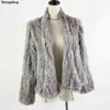 Jaqueta de pele de coelho de malha Popuplar moda casaco de inverno para mulheres * harppihop 211110