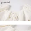 Yitimuceng Kadınlar için Dantelli Elbiseler Yaz Puf Kollu Yüksek Bel A-Line Unicolor Beyaz Siyah Kore Moda Maxi Elbise 210601