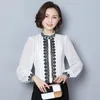 Kadın Bluz Gömlek Gevşek Siyah Beyaz Şifon Gömlek 2021 Sonbahar Işlemeli Standı Yaka Fener Uzun Kollu 691F