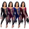 Kvinnor Jumpsuits Trendy Produkt Sheer Mesh Patchwork Skinny High Waist Pencil Pants Sexy Rompers Party Club Outfits 210525