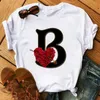 Niestandardowa nazwa Letter Połączenie Kobiety T Shirt Rose Flower Font A B C D Dr Print Sleeve Tee Samica T-Shirt