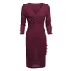 Women DrElegant Deep V-neck Bodycon Vintage Office DrAutumn Winter Long Sleeve Sexy Midi Party Dresses Plus Size XL X0529