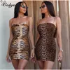 Colysmo Leopard Print Party Dress Summer Women Spaghetti Straps Slim Fit Sexig Vintage Animal Bodycon Mini 210527