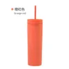 US-Lager 16oz 5 Farben Skinny Tumbler Matt bunter Acrylbecher gleicher Farbe Deckel und Strohhalm Jelly Doppelwandiger Kunststoffbecher Reiniger wiederverwendbarer Becher