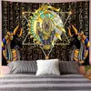 Tapestries Egyptian God Tapestry Anubis Mythical Golden Rune Pentagram Pharaoh Scepter Eye Of Horus Wall Hanging