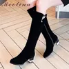 Meotina Frauen Stiefel Winter Kniehohe Stiefel Reißverschluss Platz High Heel Lange Stiefel Kristall Runde Kappe Schuhe Damen Herbst Große größe 33-43 210608