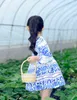 Einzelhandel 2-8 Jahre Kleid + Tasche/Set Neue süße Kinder Baby Mädchen Sommer Frühling Herbst Langarm Parfüm Prinzessin Blume China blau G1129