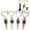 Bar Tools Rose Gold Silver Elegant Heart Lover Shaped Red Wine Champagne Metal Wines Bottle Stopper Valentines For Wedding GiftsLLD12828