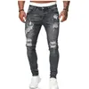 Jeans con foro in vita da uomo Estate Autunno Pantaloni skinny in puro colore Slim Biker Outwears Pantaloni Classic Cowboys Young Man Joggin X0621