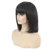 Malaysian Straight Bob Human Hair Wigs With Bang Natural Color 130% No Lace Machine Made Wig For Woman